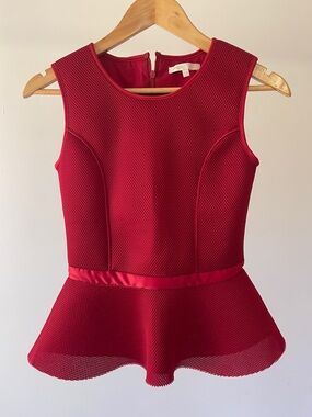Maje Red Mesh Peplum Top Size 1